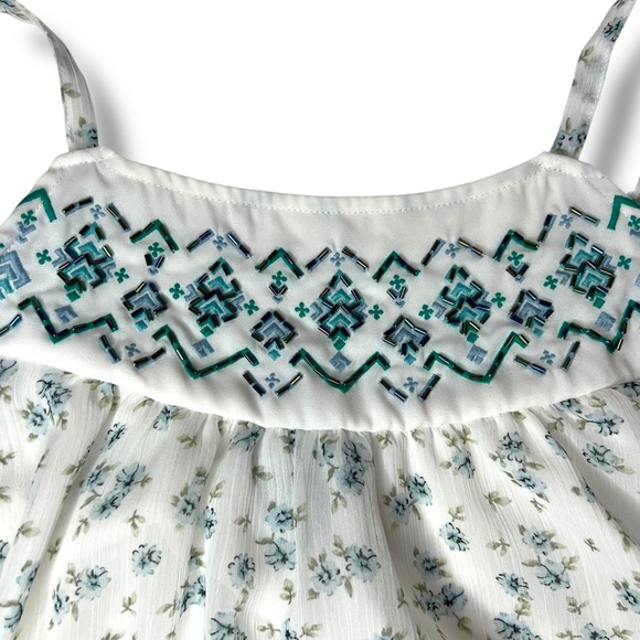 Torrid Floral Crinkled Chiffon Relaxed Cami Sz 1X Boho Babydoll‎ White Blue - Picture 8 of 12